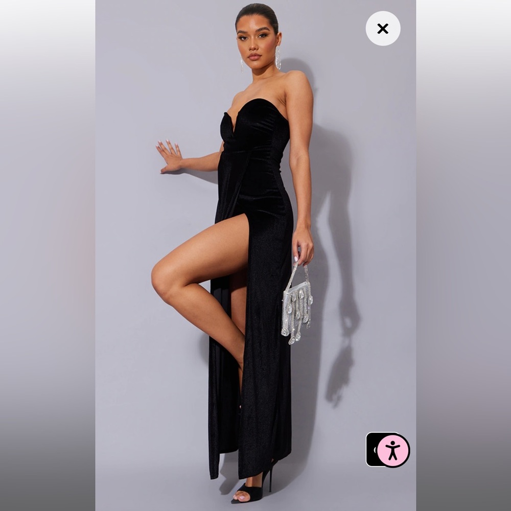 PrettyLittleThing Black Velvet Draped Wrap Detail Bandeau Maxi Dress. US size 4